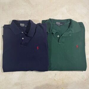 Lot of 2 Vintage Polo Ralph Lauren Mens L Classic Fit Polo Shirt Green Navy 90s